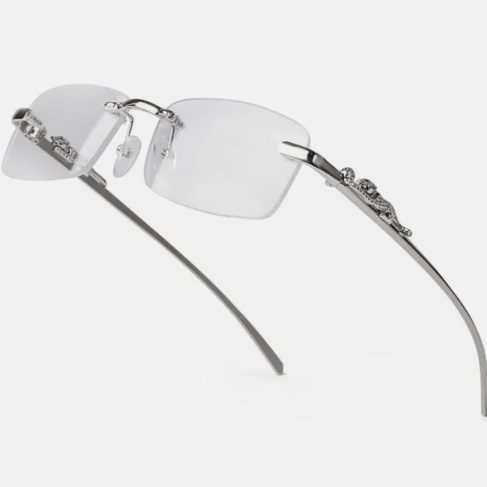 Men Hip Hop Sunglasses Square Rimless Silver Clear Lens Street Fashion Trendy‎
